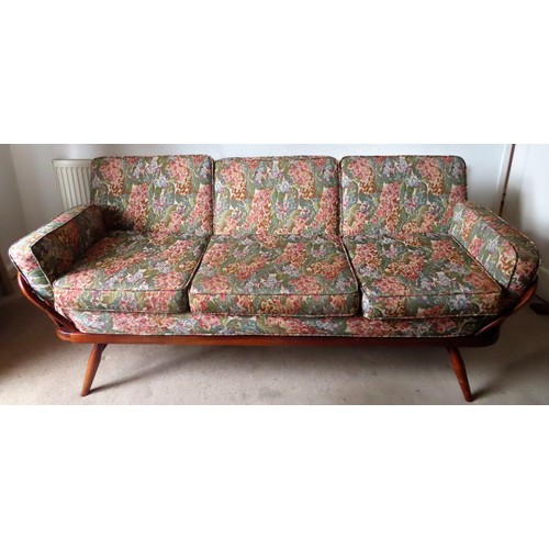 3 - Dark Ercol mid 20th century upholstered day bed by Lucian Ercolani. App. 76cm H x 208cm W x 78cm D