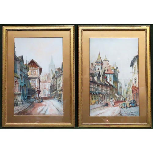 1 - C. J Keats - Pair of gilt framed watercolours, depicitng Old English vstreet scenes. Approx.  49.5cm... 