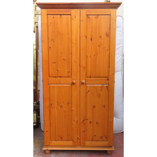 60 - 20th century pine two door wardrobe. App. 183cm H x 96cm W x 52.5cm D