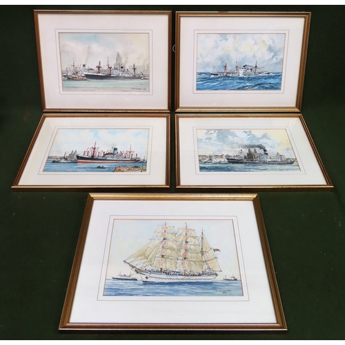 16 - J. H. Drinkwater - Set of five maritme related watercolours, Inc. some depicting scenes of boats on ... 