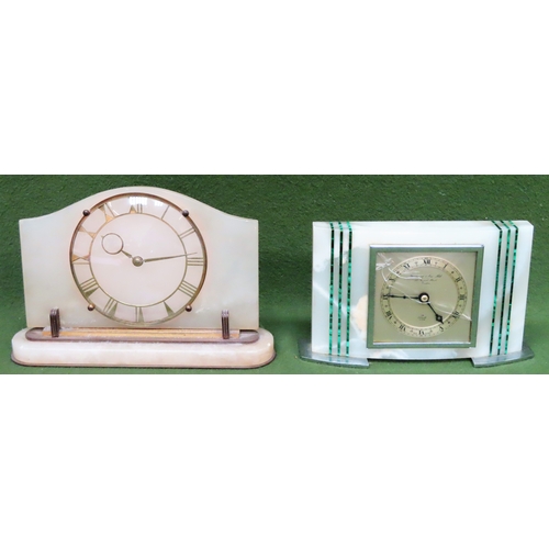 Two Art Deco marble effect mantle clocks, one bu Garrard & Co. (Elliot)
