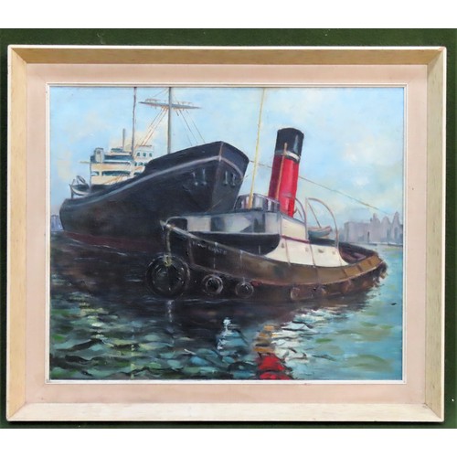 85 - 20th century framed oil on canvas depicting a tugboat - Mein Garth, unsigned. Approx. 49 x 59cm