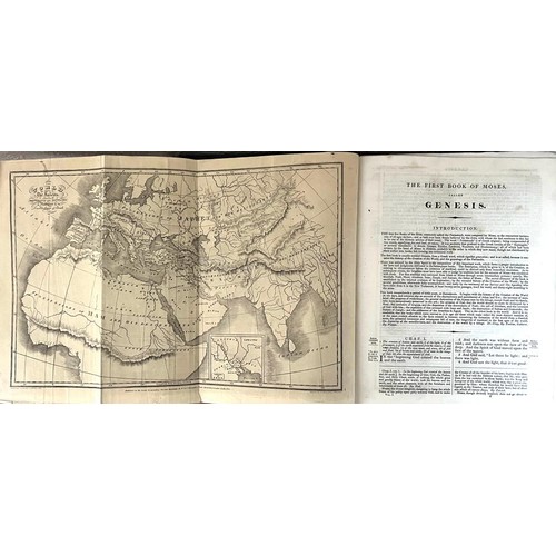 34 - CLARENDON PRESS HOLY BIBLE, THREE VOLUMES, 1826, WITH MAPS AND ILLUSTRATIONS, FULL LEATHER BOUND