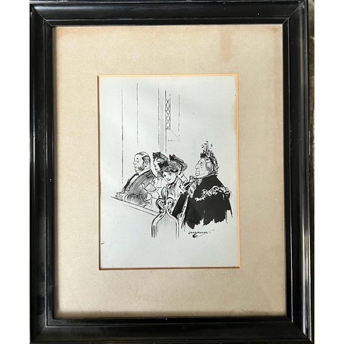 322 - H. M. BROCK, INK SKETCH- 'FIGURES IN CHURCH', SIGNED, APPROX 20 x 15cm