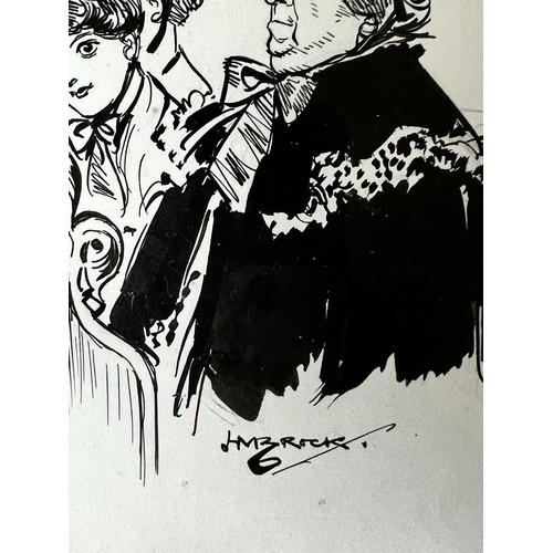 322 - H. M. BROCK, INK SKETCH- 'FIGURES IN CHURCH', SIGNED, APPROX 20 x 15cm