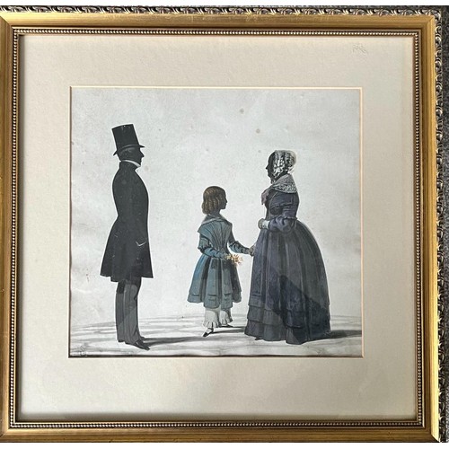 41 - ENGLISH SCHOOL CIRCA 1910, PORTRAIT OF MRS CAMPBELL, A CHILD AND A GENTLEMAN, SILHOUETTE WATERCOLOUR... 