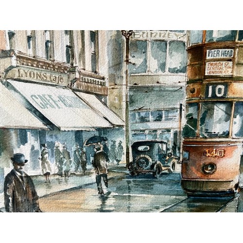 5 - BRIAN ENTWISTLE, WATERCOLOUR, 'ASPECT OF CHURCH STREET AND LORD STREET, LIVERPOOL', SIGNED, APPROX 3... 