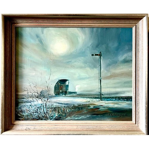 50 - BRIAN ENTWISTLE, OIL ON CANVAS, 'WINTER SIGNAL', APPROX 39 x 50cm