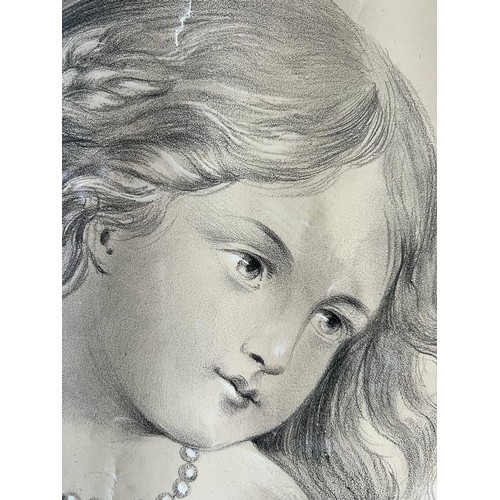 65 - E. E. MURRAY 1868, PENCIL PORTRAIT OF A YOUNG FEMALE, APPROX 40 x 36cm