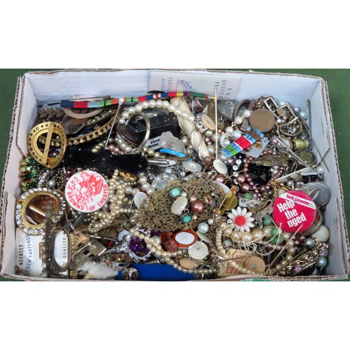 354 - Large quantity of various costume jewellery, badges, brooches etc