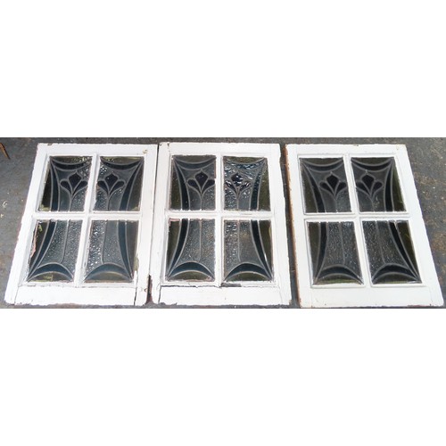 112 - Set of three vintage Art Nouveau style stained glass panels. Approx. 56.5 x 47cm