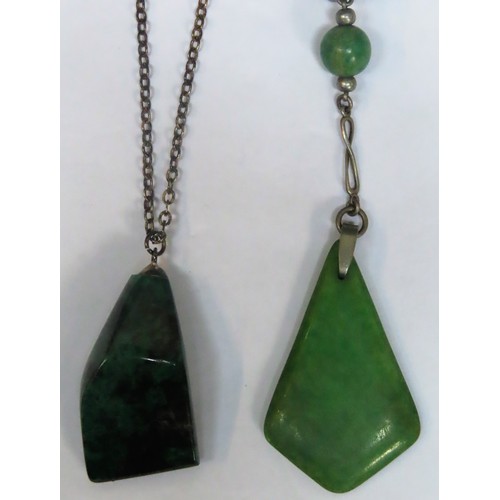 352 - Jade coloured drop pendant, plus Malacite pendant on chain