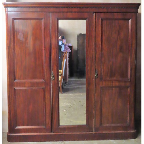 1 - Victorian mahogany three door combination wardrobe. App. 206cm H x 200cm W x 63cm D