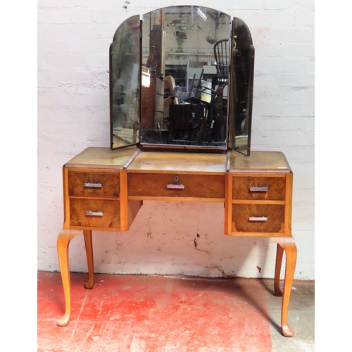 99 - Waring and Gillow Walnut veneered Art Deco dressing table. Approx. 145cm H x 104cm W x 34cm D