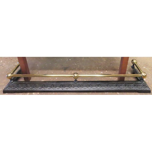 304 - Vintage cast metal and brass fire kerb. App. 16cm H x 122cm W x 26cm D