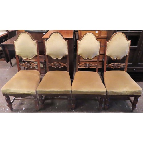 39 - Set of Four early 20th century carved mahogany upholstered high back dining chairs. App. 112.5cm H x... 