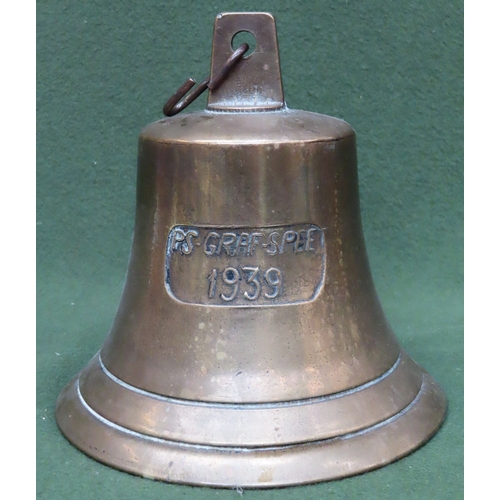 45 - Vintage brass bell, commemorating PS Graf-Spee, 1939. Approx. 19cms H