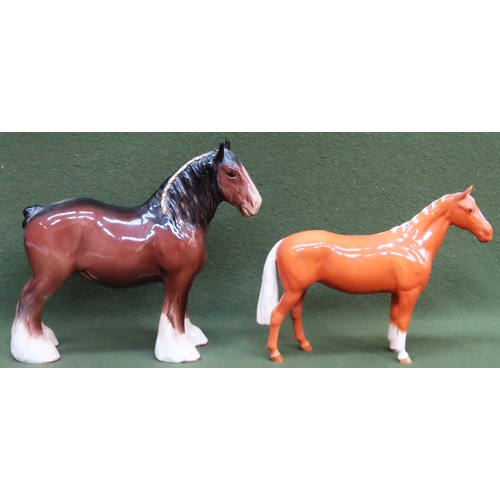 84 - Beswick Palomino horse, plus Beswick Shire/Clydesdale horse. Largest Approx. 22cms H