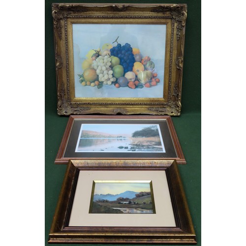 371 - Gilt framed still life print, pencil signed print, plus another print