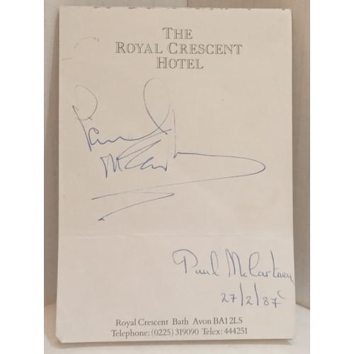 17 - Paul McCartney signature on Royal Crescent Hotel headed note paper dated 27/2/87.