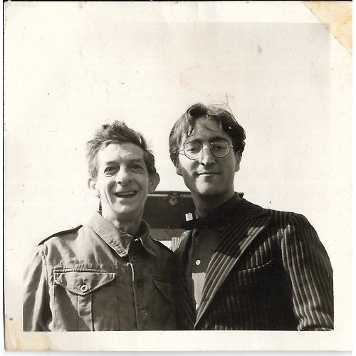 107 - Four original photographs of John Lennon, two feature John getting his haircut prior to filming of H... 