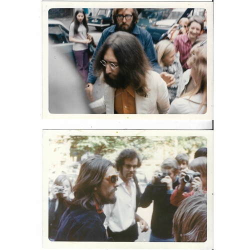 116 - Two original fan photographs, one featuring John Lennon with Mal Evans, the other featuring George H... 