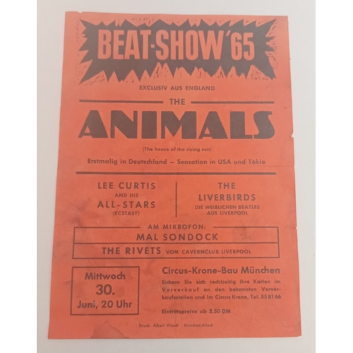 129 - The Animals, Lee Curtis & The All Stars and The Liverbirds Beat 65 original handbill for German conc... 