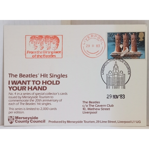 150 - Ten Special Postal Franked postcards issued by Merseyside County Council for Beatles singles between... 