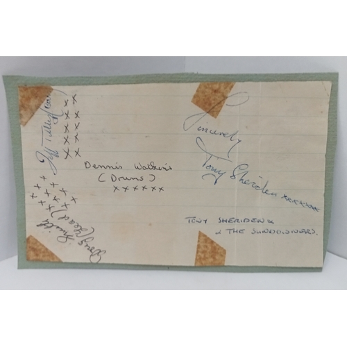 151 - Tony Sheridan and The Sundowners set of signatures on lined paper.