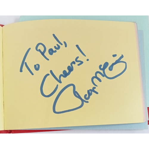 159 - Autograph book including Bob Wooler x 2, Roger McGuinn, Peter Noone, Debbie Reynolds and others.