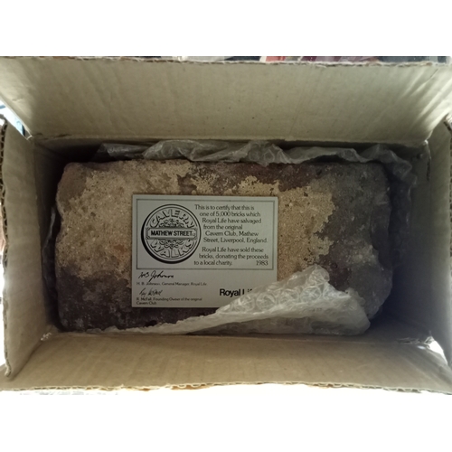 184 - Original Royal Life Insurance Cavern Club brick with plaque, complete with original box which has be... 