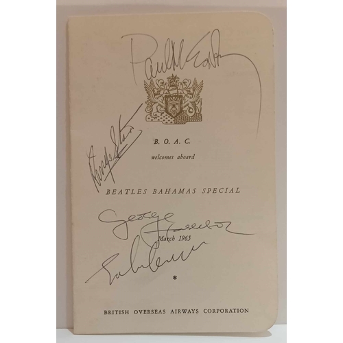 209 - Beatles Bahamas Special Menu 10th March 1965 menu has been signed on the front by John Lennon, Georg... 