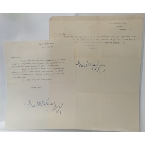 234 - Two typed letters from 20 Forthlin Road with Printed Paul McCartney signatures.