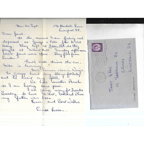 238 - Letter dated Mon 16th Sept from Louise Harrison in which she  writes “At the moment I am feeling rea... 