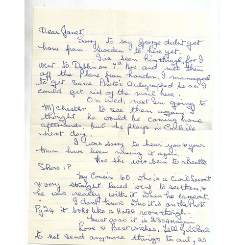 242 - Letter from Louise Harrison in which she writes “Sorry to say George didn’t get home from Sweden to ... 