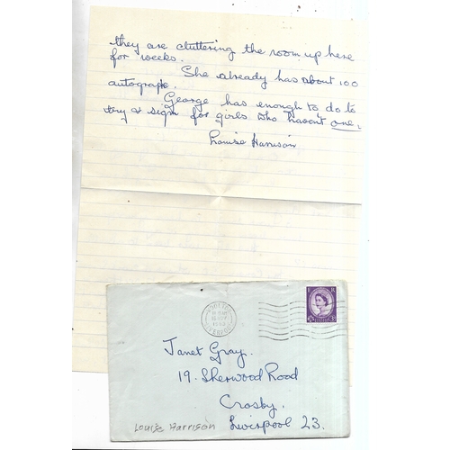 242 - Letter from Louise Harrison in which she writes “Sorry to say George didn’t get home from Sweden to ... 