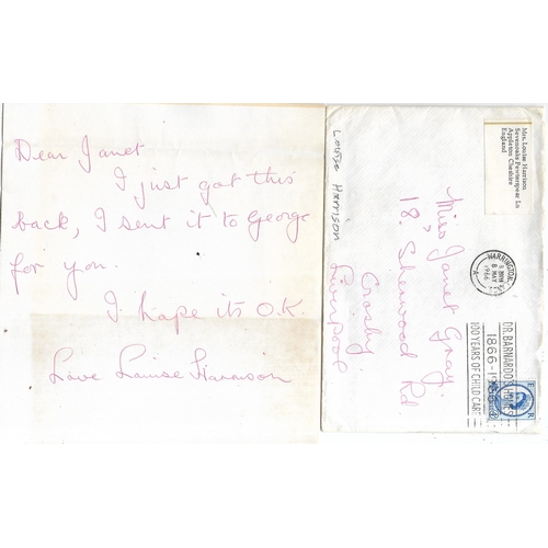 250 - Letter from Louise Harrison Sevenoaks Pewterspear Lane postmarked 8th May 1966 with one page letter ... 