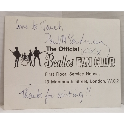 254 - Beatles Fan Club Cards both with secretarial George Harrison & Paul McCartney signatures.