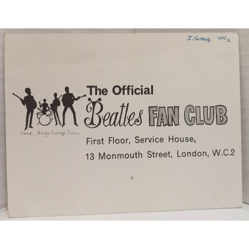 254 - Beatles Fan Club Cards both with secretarial George Harrison & Paul McCartney signatures.