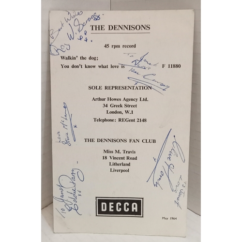 256 - Four promotional cards The Dennisons, The Escorts, The Mojos and Peter & Gordon all signed