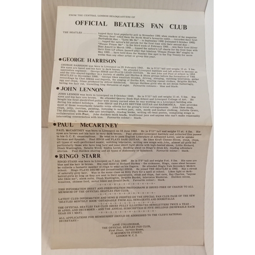 270 - A Collection of Beatles fan club leaflets and newsletters, includes Northern Area Fan Club form for ... 