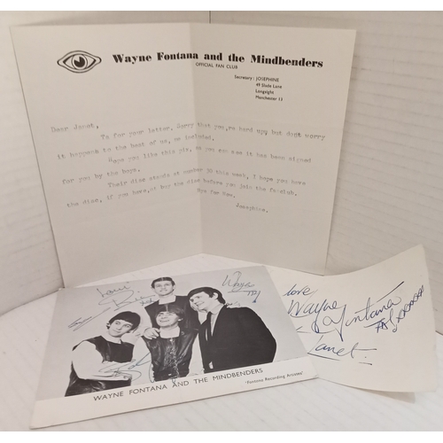 273 - Small collection of 60’s memorabilia including Wayne Fontana & The Mindbenders letter and signatures... 