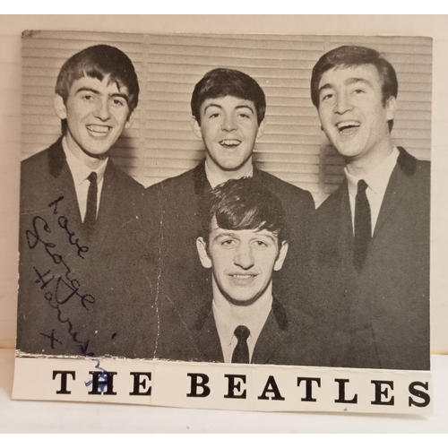 274 - Beatles Parlophone promo card clipped signed Love George Harrison xx in the hand of Louise Harrison.