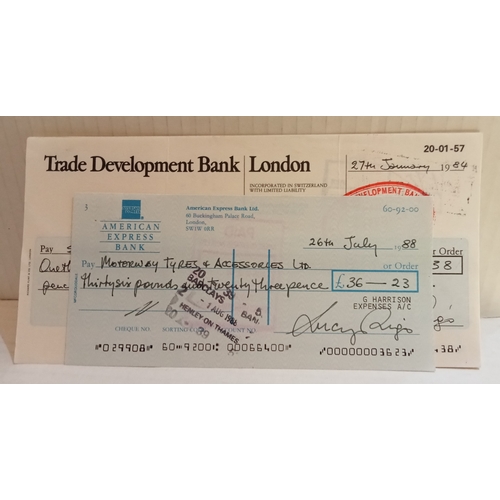 333 - A collection of George Harrison Expenses Account cheques and used cheque book stubs