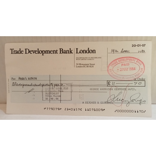 333 - A collection of George Harrison Expenses Account cheques and used cheque book stubs