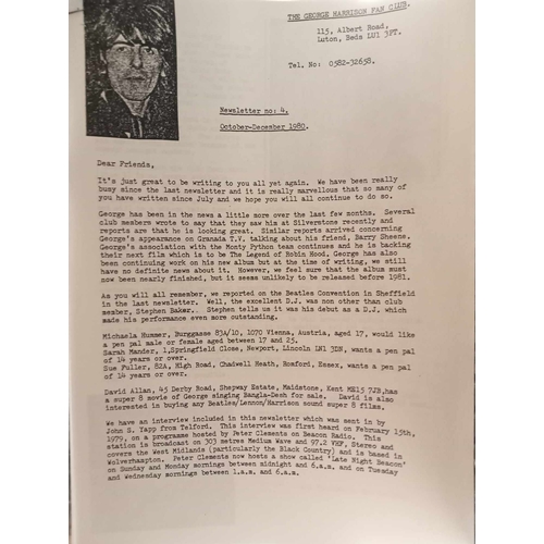 340 - A collection of  twenty one George Harrison Fan Club newsletters.