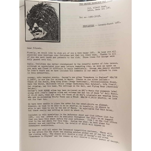 340 - A collection of  twenty one George Harrison Fan Club newsletters.