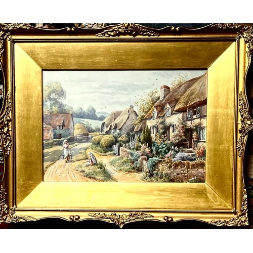 1 - MAUD HOLLYER, PAIR OF GILT FRAMED WATERCOLOURS DEPICTING FRENSHAM, BERKSHIRE. APPROX. 24 X 36CM