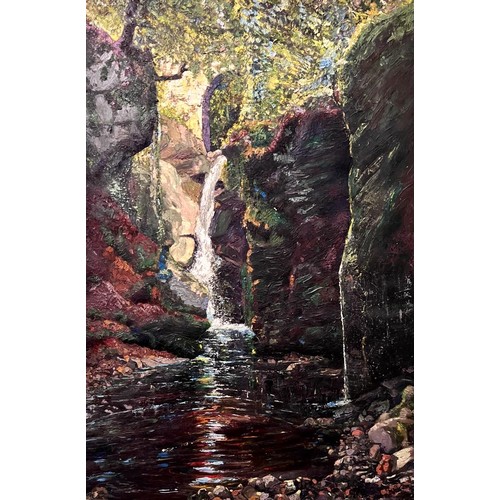 207 - RTV - CYRILL SAUNDERS SPACKMAN, OIL ON CANVAS, 'THE WATERFALL', APPROX 76 x 50.5cm