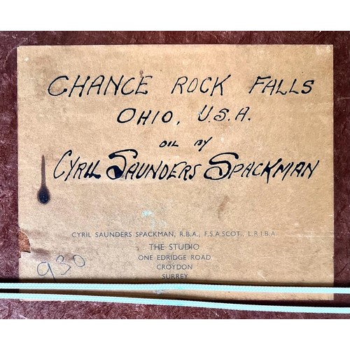 228 - RTV - CYRIL SAUNDERS SPACKMAN 1887-1963, OIL ON PANEL, 'CHANCE ROCK FALLS, OHIO, USA', APPROX 60 x 7... 